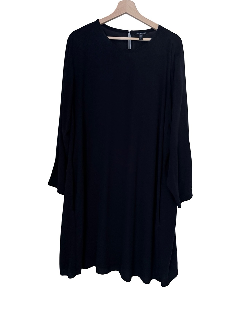 Eileen Fisher 100% Silk Long Sleeve Dress Sz XL Black